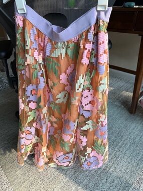 Maeve Peach Midi Skirt with Lavender & Mint Pixel Floral